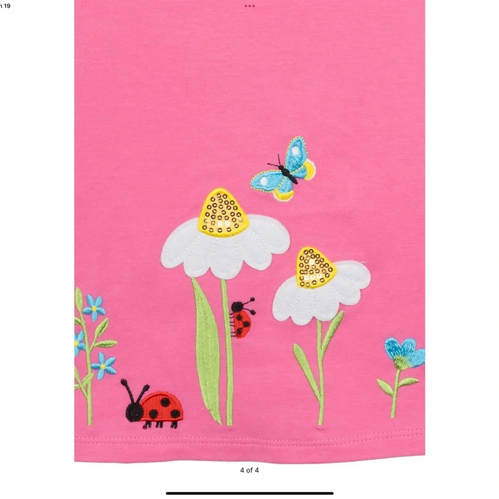 Counting Daisies Pink Flutter Sleeve Dress – Sz 6 Ladybug & Flower - Picture 4 of 6